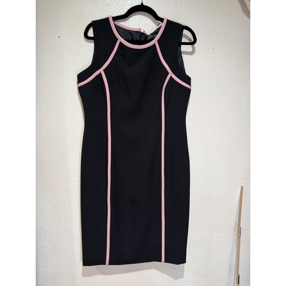 Black Label Evan-Picone Black Pink Piping Sheath Dress Women 8 Sleeveless Office